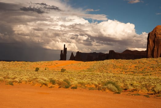 Summer storm appears over Monument Valley, Utah