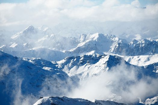 High mountain range in winter