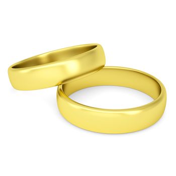 Two gold wedding rings. Isolated render on a white background