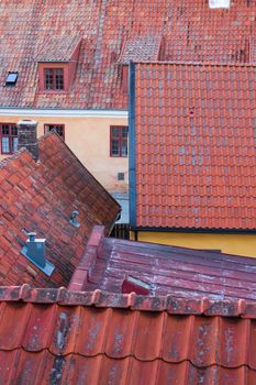 Tiled roofs of the medieval town Visby (Gotland, Sweden).