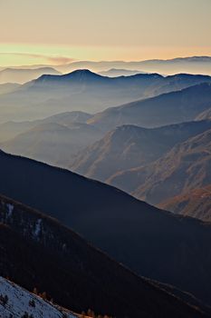 High mountain landscape in hazy weather