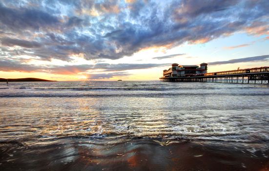 Somerset, England, Weton Super Mare at sunset