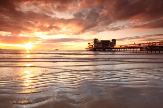 Somerset, England, Weton Super Mare at sunset