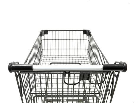 A shopping trolley isolated against a white background