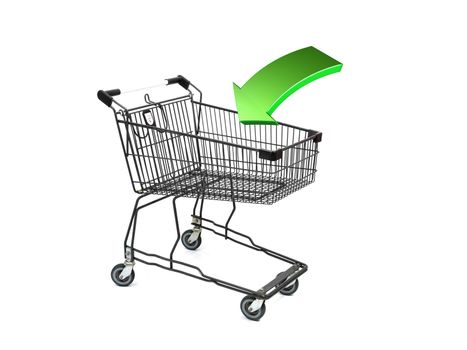 A shopping trolley isolated against a white background