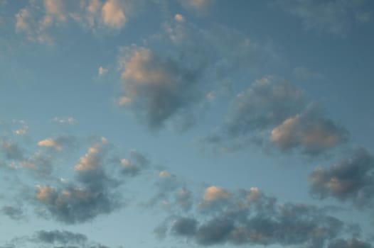 A blue cloudy sky photographed at sunset