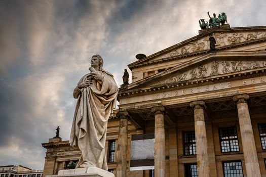 Friedrich Schiller Sculpture and Concert Hall on Gendarmenmarkt Square in Berlin, Germany