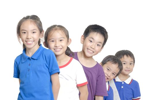 Five children smiling on white background