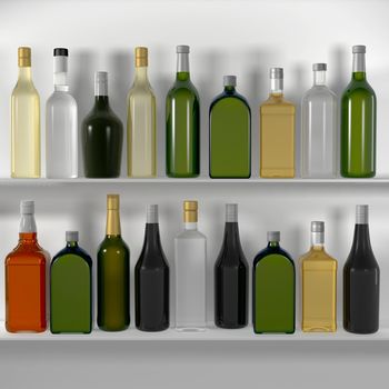 The bar shelves with bottles. Isolated render on a white background