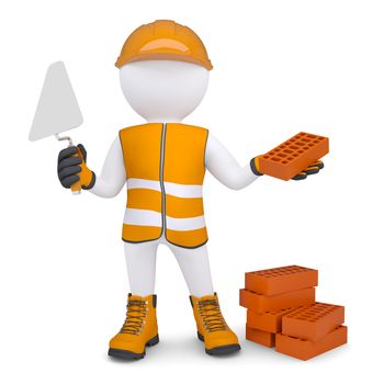 3d man in the form of building with bricks. Isolated render on a white background