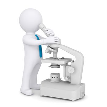 3d man with a microscope. Isolated render on a white background
