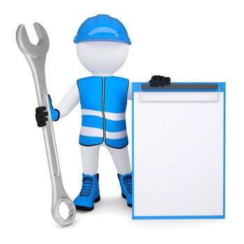 3d man in overalls with a wrench. Isolated render on a white background
