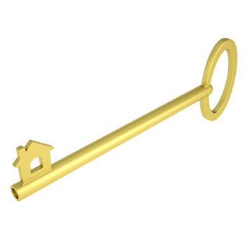 Key with home icon. Isolated render on a white background