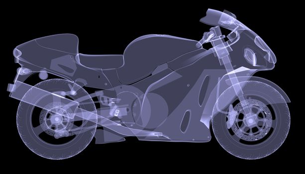 Sport bike. The X-ray render on a black background