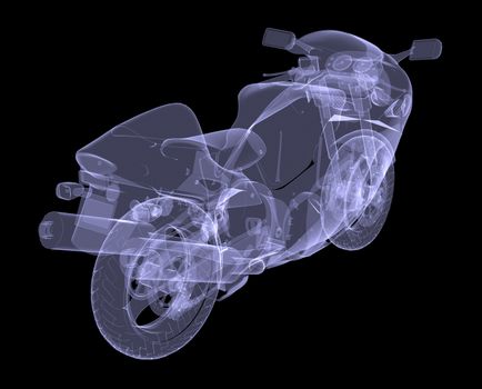 Sport bike. The X-ray render on a black background