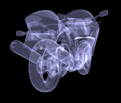 Sport bike. The X-ray render on a black background