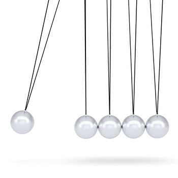 Close up of Newton's cradle. Isolated render on white background