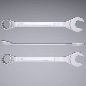 Metal wrench. Isolated render on a gray background