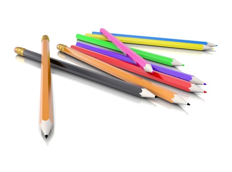 Colored pencils. Isolated render on a white background