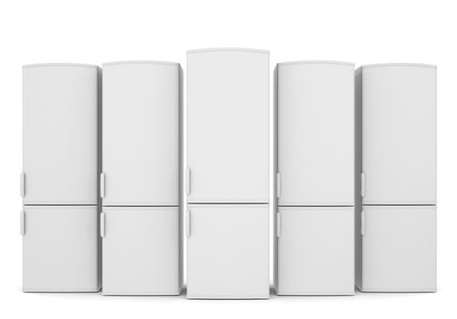 White refrigerators. Isolated render on a white background