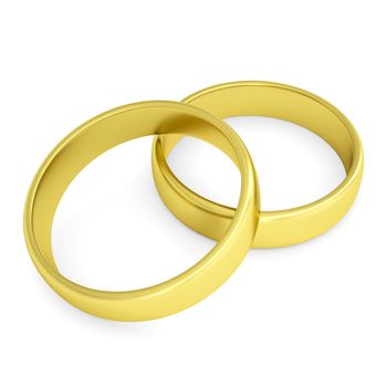 Two gold wedding rings. Isolated render on a white background