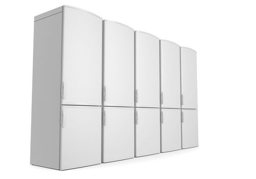 White refrigerators. Isolated render on a white background