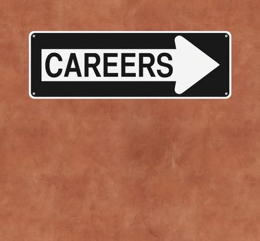 A modified one way street sign on careers