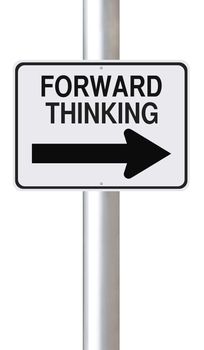 A modified one way street sign on Forward Thinking