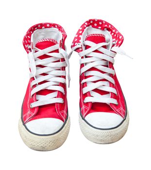 old red sneaker isolated on white background for multipurpose