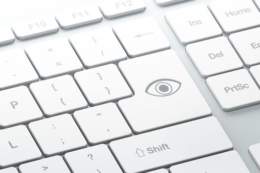 Enter button with eye on computer keyboard, 3d render