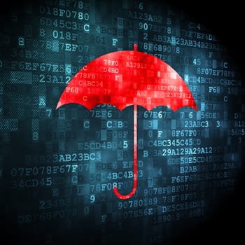 Security concept: pixelated Umbrella icon on digital background, 3d render