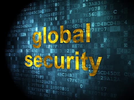 Security concept: pixelated words global security on digital background, 3d render
