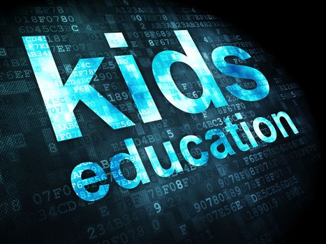 Education concept: pixelated words kids education on digital background, 3d render