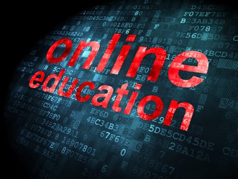 Education concept: pixelated words online education on digital background, 3d render