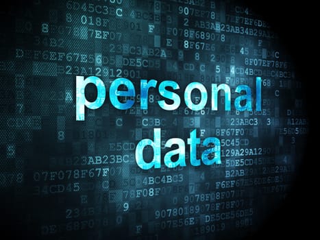 Information concept: pixelated words personal data on digital background, 3d render
