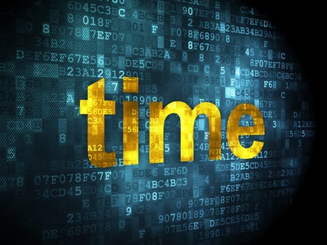 Timeline concept: pixelated words Time on digital background, 3d render