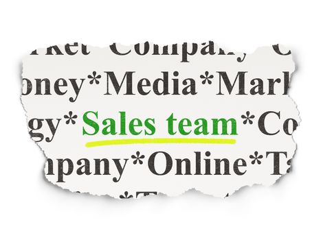 Marketing concept: torn newspaper with words Sales Team on Paper background, 3d render
