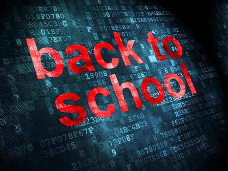 Education concept: pixelated words Back to School on digital background, 3d render
