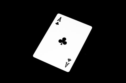 Ace clover card isolated on black background