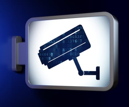 Security concept: Cctv Camera on advertising billboard background, 3d render