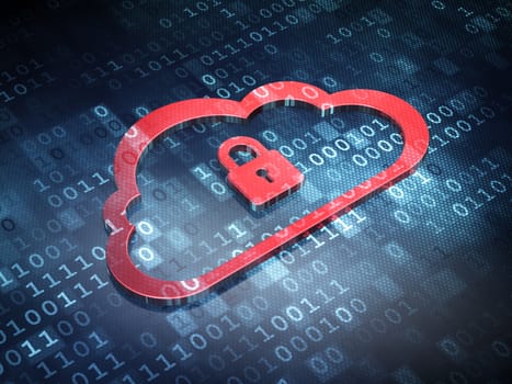 Cloud technology concept: Red Cloud With Padlock on digital background, 3d render