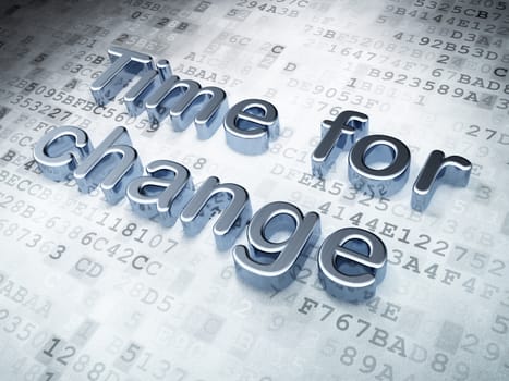 Time concept: Silver Time for Change on digital background, 3d render