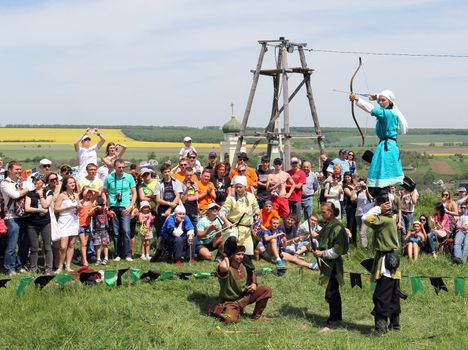 KHOTYN - MAY 10: Unidentified archers during Festival Medieval Khotyn on May 10, 2013, Ukraine