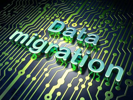 Data concept: circuit board with word Data Migration, 3d render