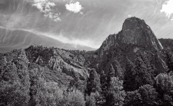Sentinel Rock is a granite peak in Yosemite National Park.