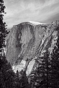 One of many famous sights at Yosemite National Park, this is a view of Half Dome from the valley floor.