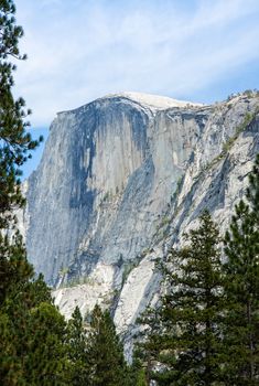 One of many famous sights at Yosemite National Park, this is a view of Half Dome from the valley floor.