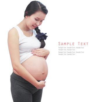 Pregnant woman on a white background.