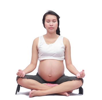Pregnant woman on a white background.