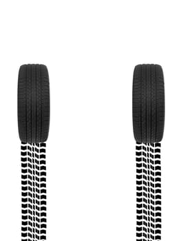 A black rubber tyre isolated against a white background